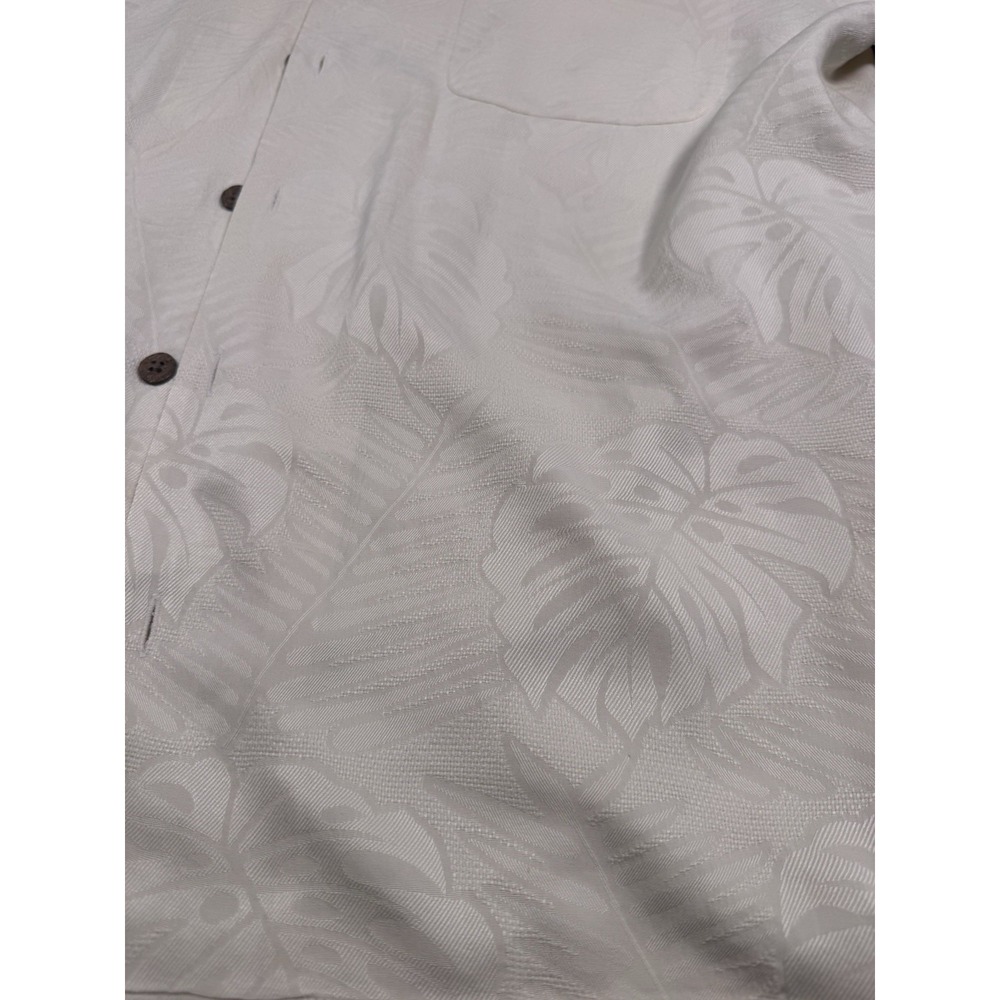 Tommy Bahama Shirt Mens L 100% Silk Ivory Tropical Jacquard Hawaiian Camp - Picture 2 of 7